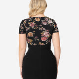 Unique Vintage Black & Multi Floral Sweetheart Ruthie Top