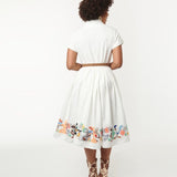 Unique Vintage x Looney Tunes White & Character Border Print Alexis Swing Dress