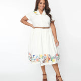 Unique Vintage x Looney Tunes White & Character Border Print Alexis Swing Dress
