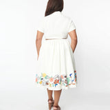 Unique Vintage x Looney Tunes White & Character Border Print Alexis Swing Dress