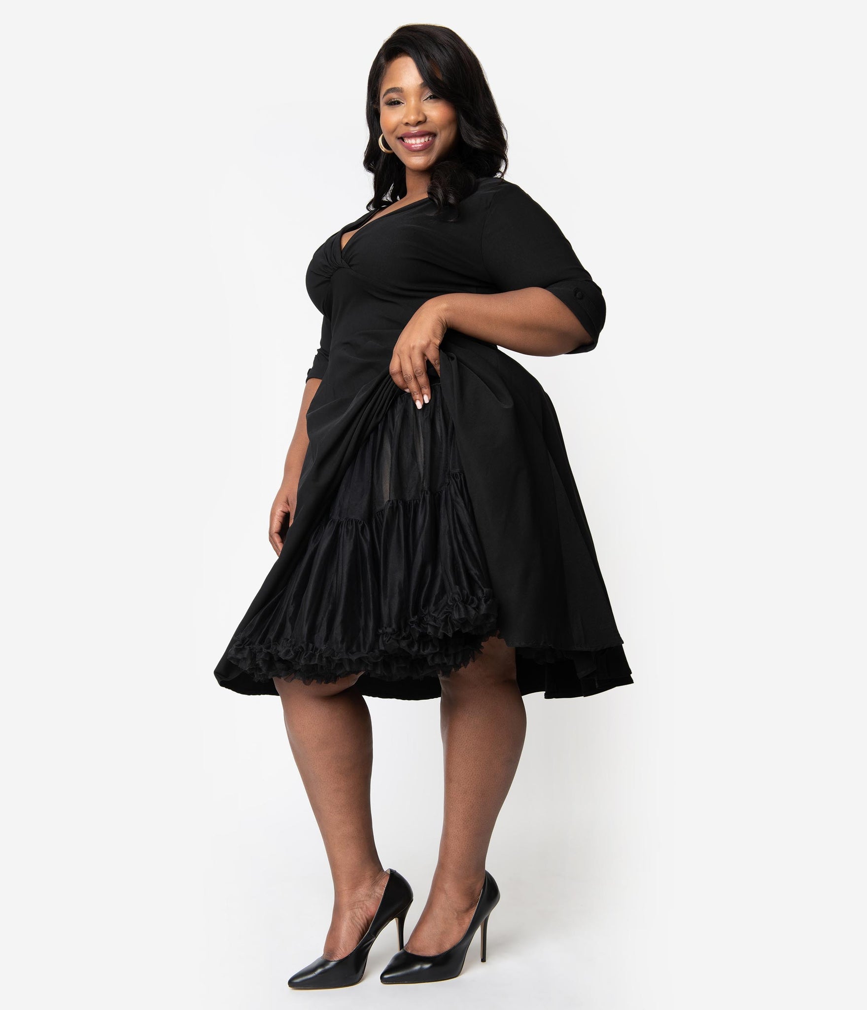 Unique Vintage PLUS SIZE 1950s Style Black Ruffled Petticoat