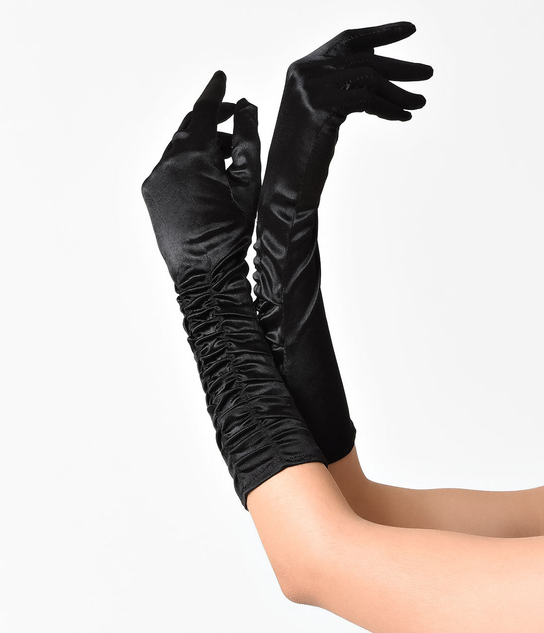Unique_Vintage_Black_Ruched_Satin_Long_Gloves_1