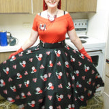 Rockabilly Cherry, Skulls & Bows Full Circle Skirt