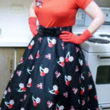 Rockabilly Cherry, Skulls & Bows Full Circle Skirt